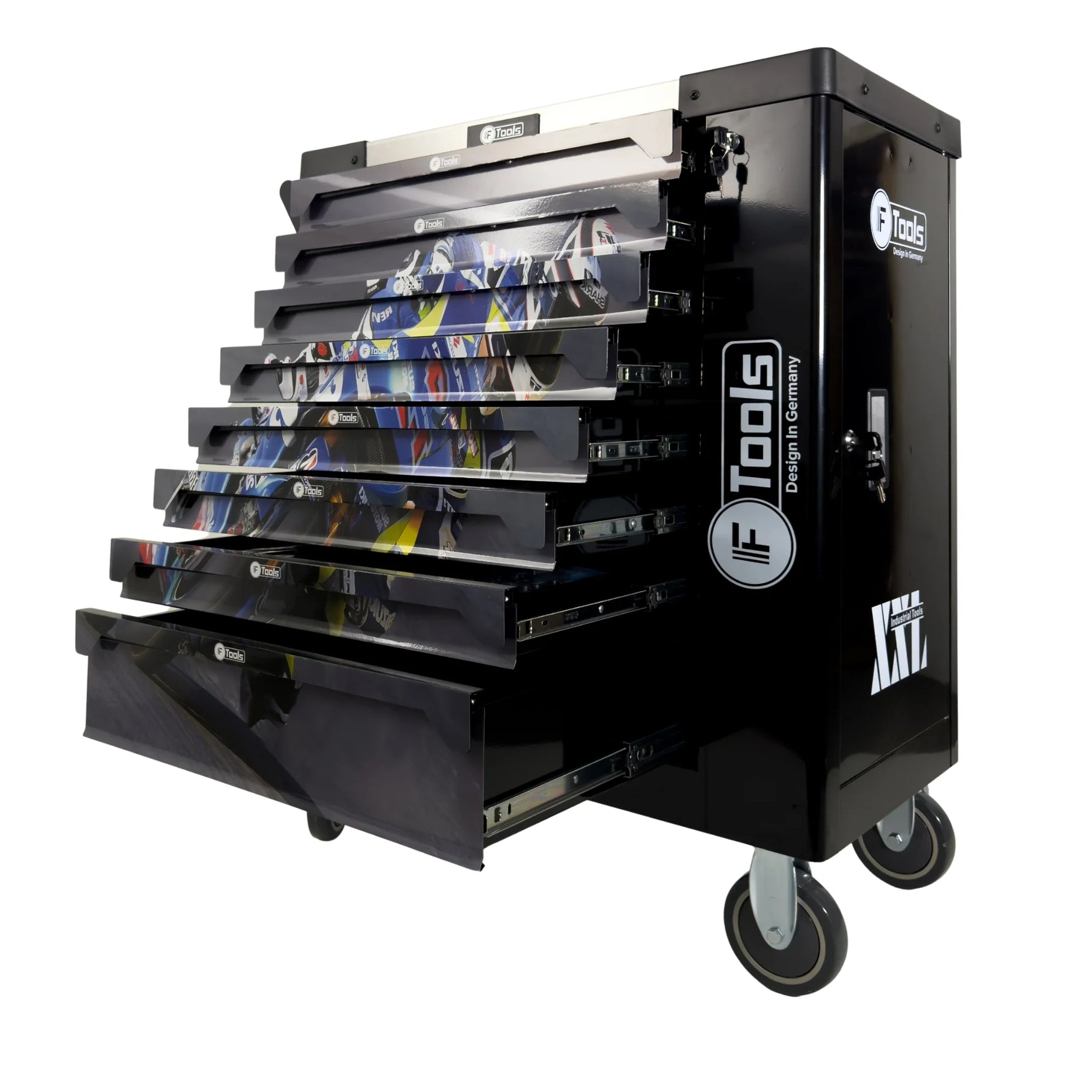 F-Tools Workshop Trolley 8 Full Drawers Side Storage Space (BK) image 2