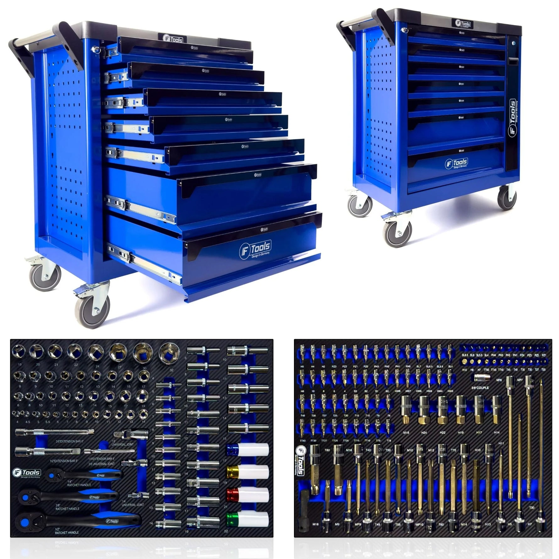 F-Tools Professional Workshop Trolley with 6 Equipped Drawers and Storage Compartment (BL) image 4