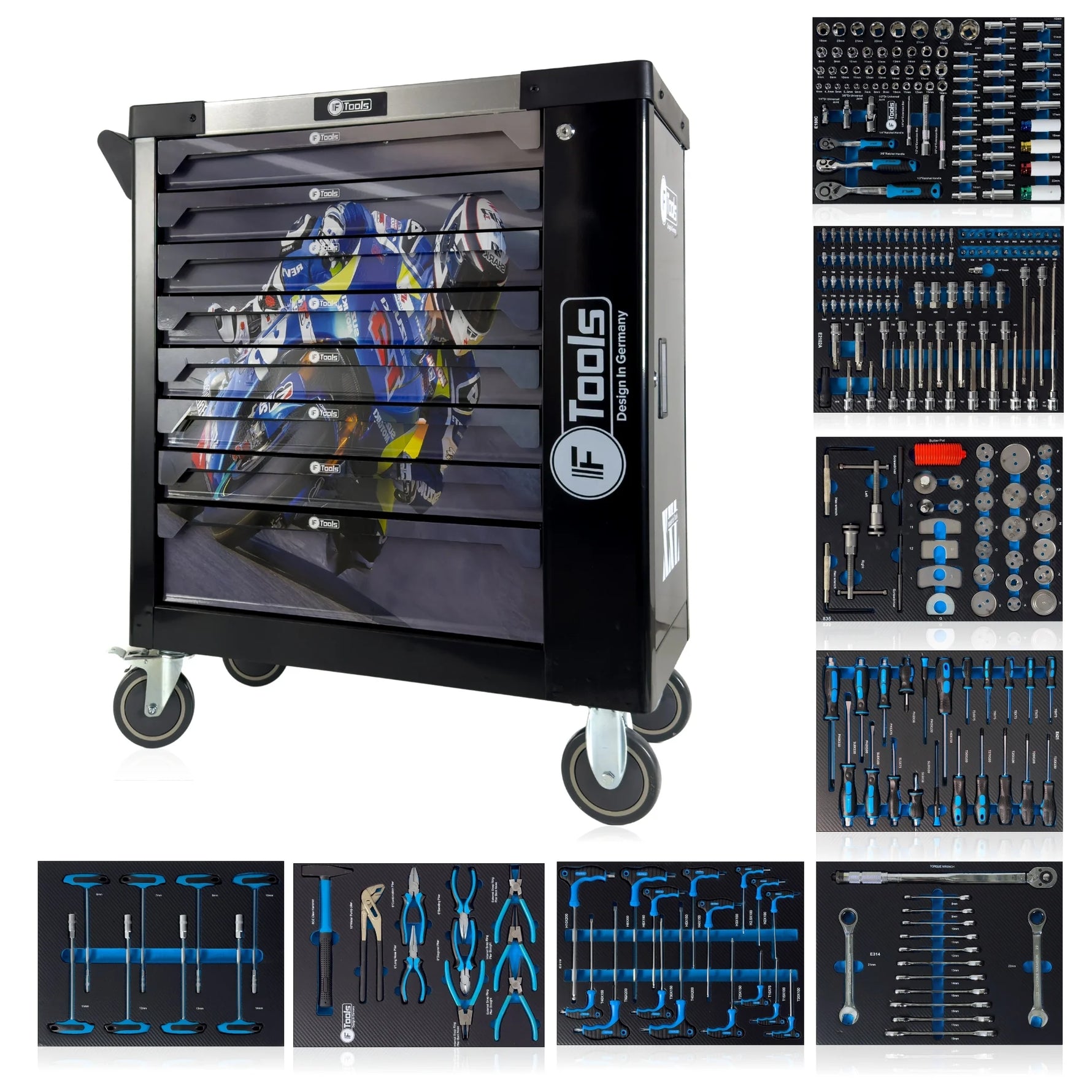 F-Tools Workshop Trolley 8 Full Drawers Side Storage Space (BK) image 0